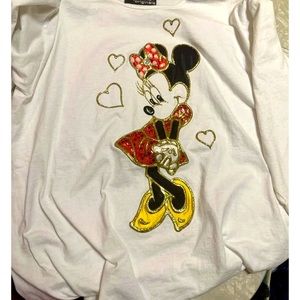 Vtg 90’s Disney Originals Minnie Mouse Large T-Shirt White W/Rare Puffy Glitter